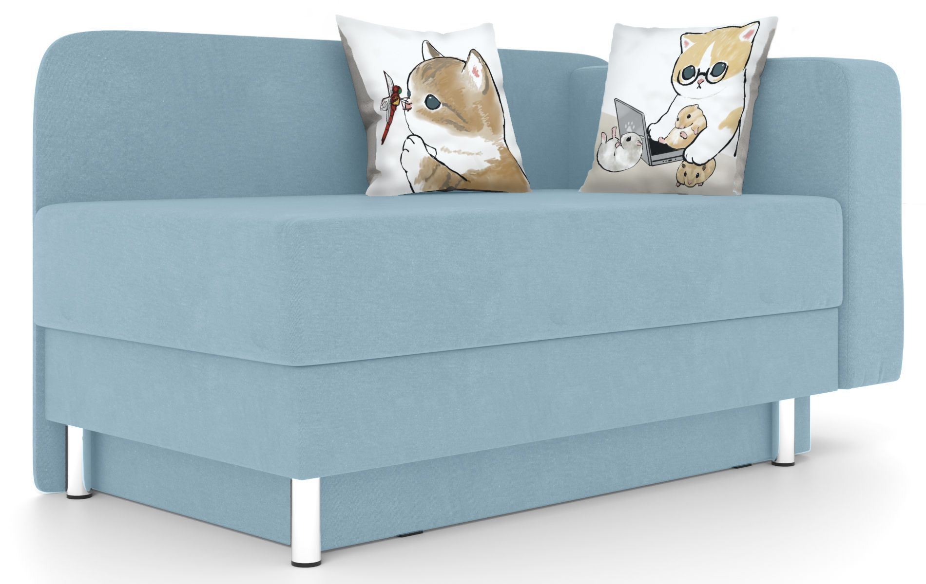 

Кушетка ОБСТАНОВКА.РУ Леон правый, Velour Light Blue Котенок Стрекоза, Леон