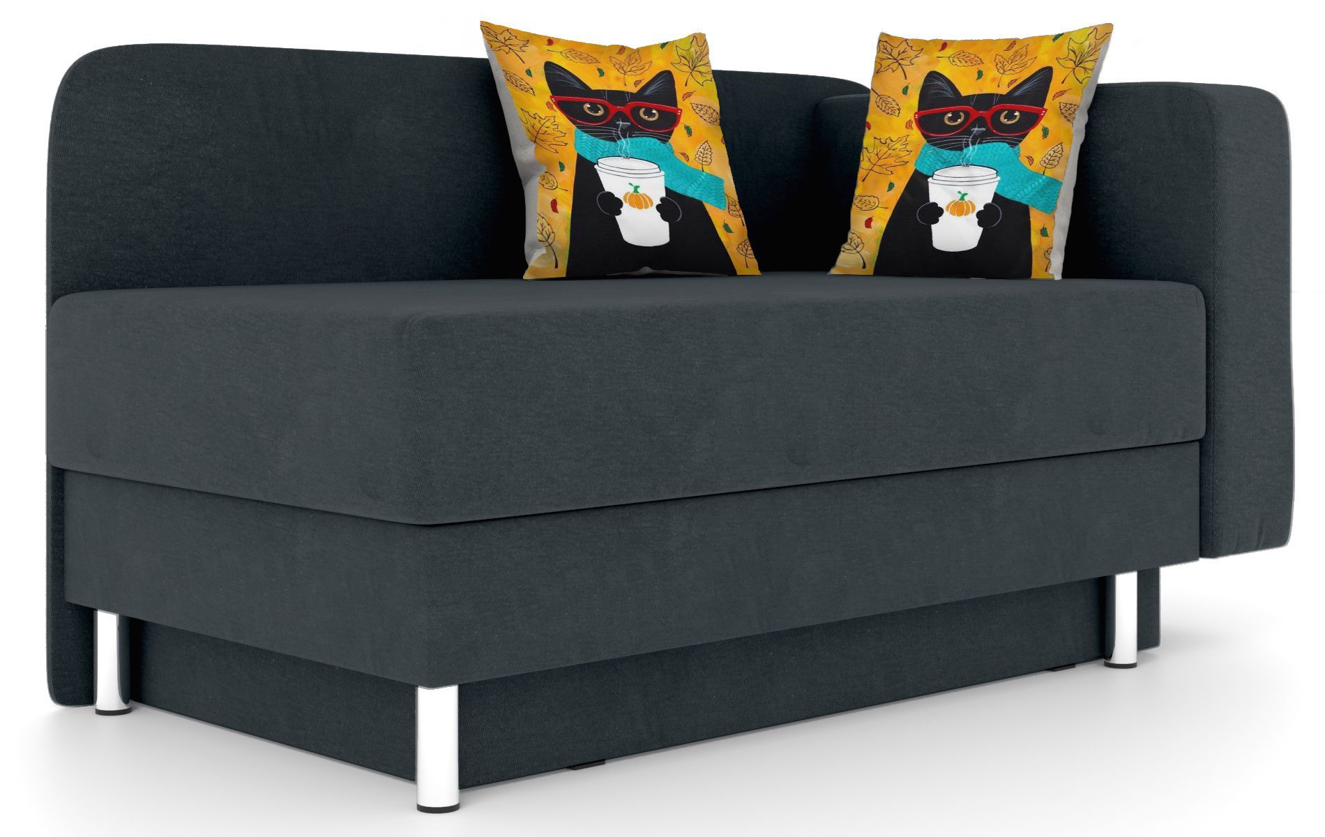 

Кушетка ОБСТАНОВКА.РУ Леон правый, Velour Dark Grey Кот Персик, Леон