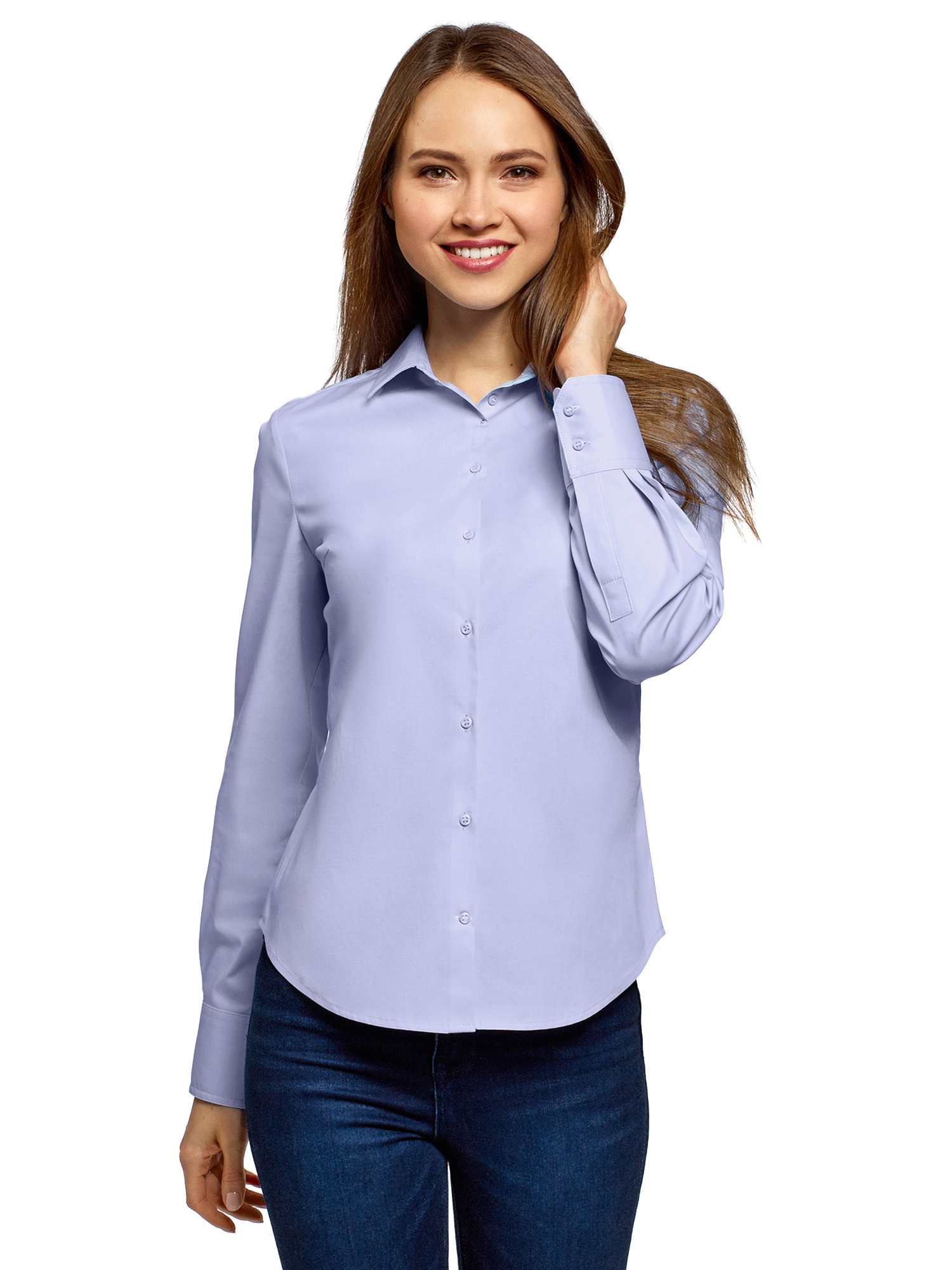 

Рубашка женская oodji 13K03001-1B синяя 36 EU, Синий, 13K03001-1B