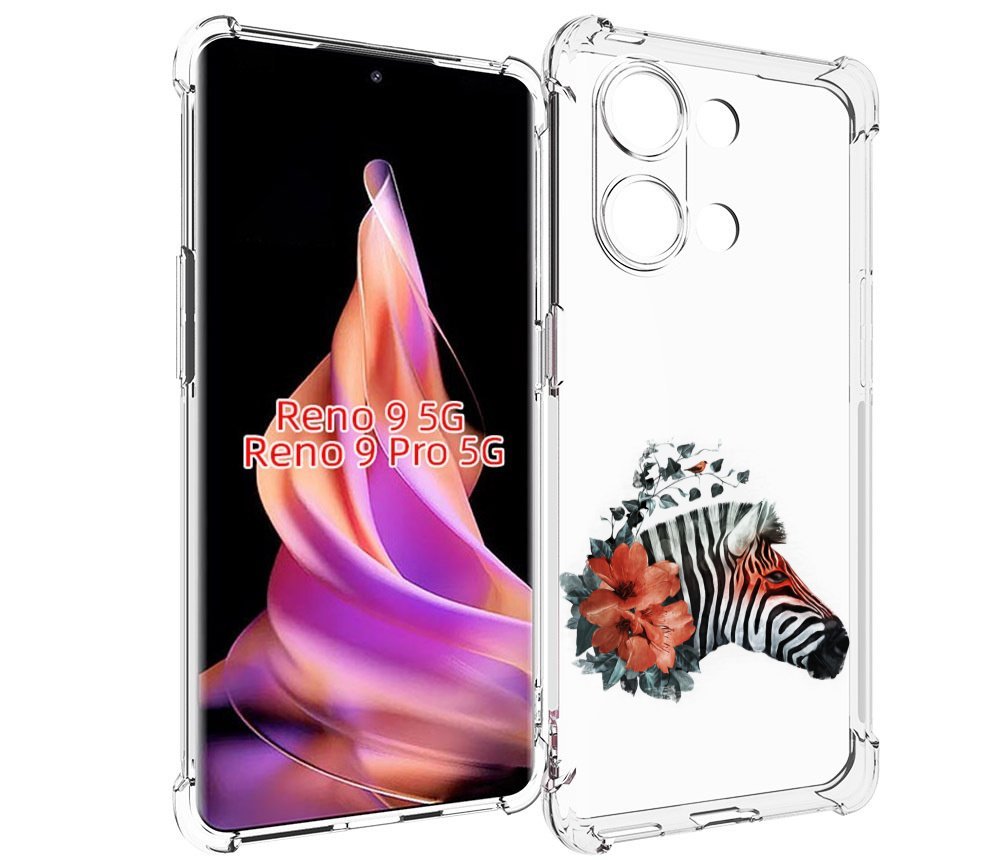 

Чехол MyPads Зебра с цветами для Oppo Reno 9/Reno 9 Pro, Прозрачный, Tocco