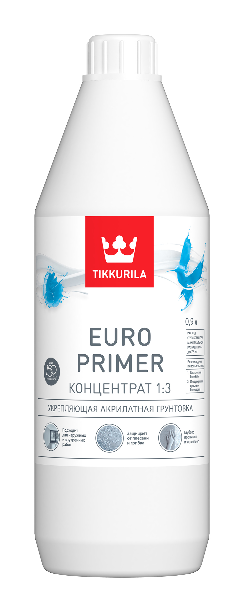 Грунтовка укрепляющая Tikkurila Euro Primer глубокого проникновения 0,9 л пропитка для бетона глубокого проникновения укрепляющая мастер пол универсальная 10л