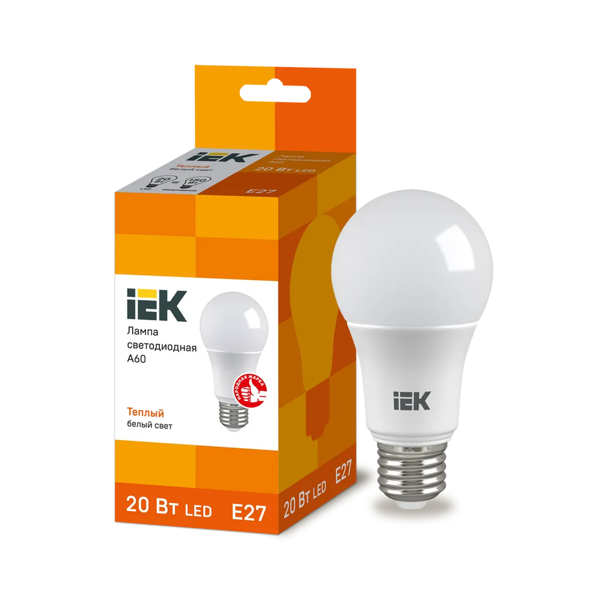 

Лампа светодиодная LED IEK Шар, E27, A60, 20 Вт, 3000 K, теплый свет