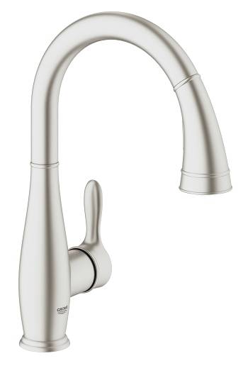 

Смеситель для кухни GROHE Parkfield с выдвижной лейкой, C-образный излив, 30215DC1, Серый, Parkfield