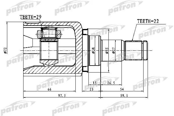 

ШРУС внутренний 22x38x29 CHEVROLET AVEO (T200) 03-08 PATRON PCV1750