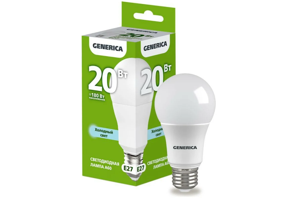 

Лампа светодиодная Generica E27 20 Вт 6500 К груша матовая