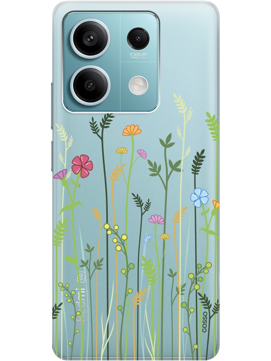 

Силиконовый чехол на Xiaomi Redmi Note 13 5g с рисунком "Flowers and Fern" прозрачный, Прозрачный;желтый;зеленый;розовый, 20012075