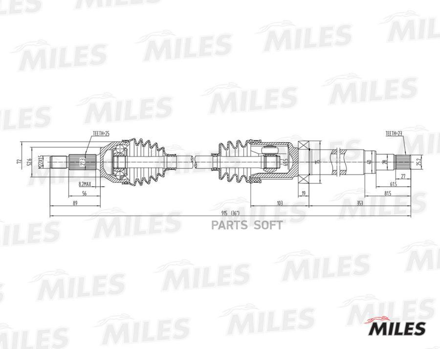 MILES Привод в сборе правый FORD FIESTA/FUSION 1.4TD 01-07 (ABS) (GKN 304538) GC02051  1шт