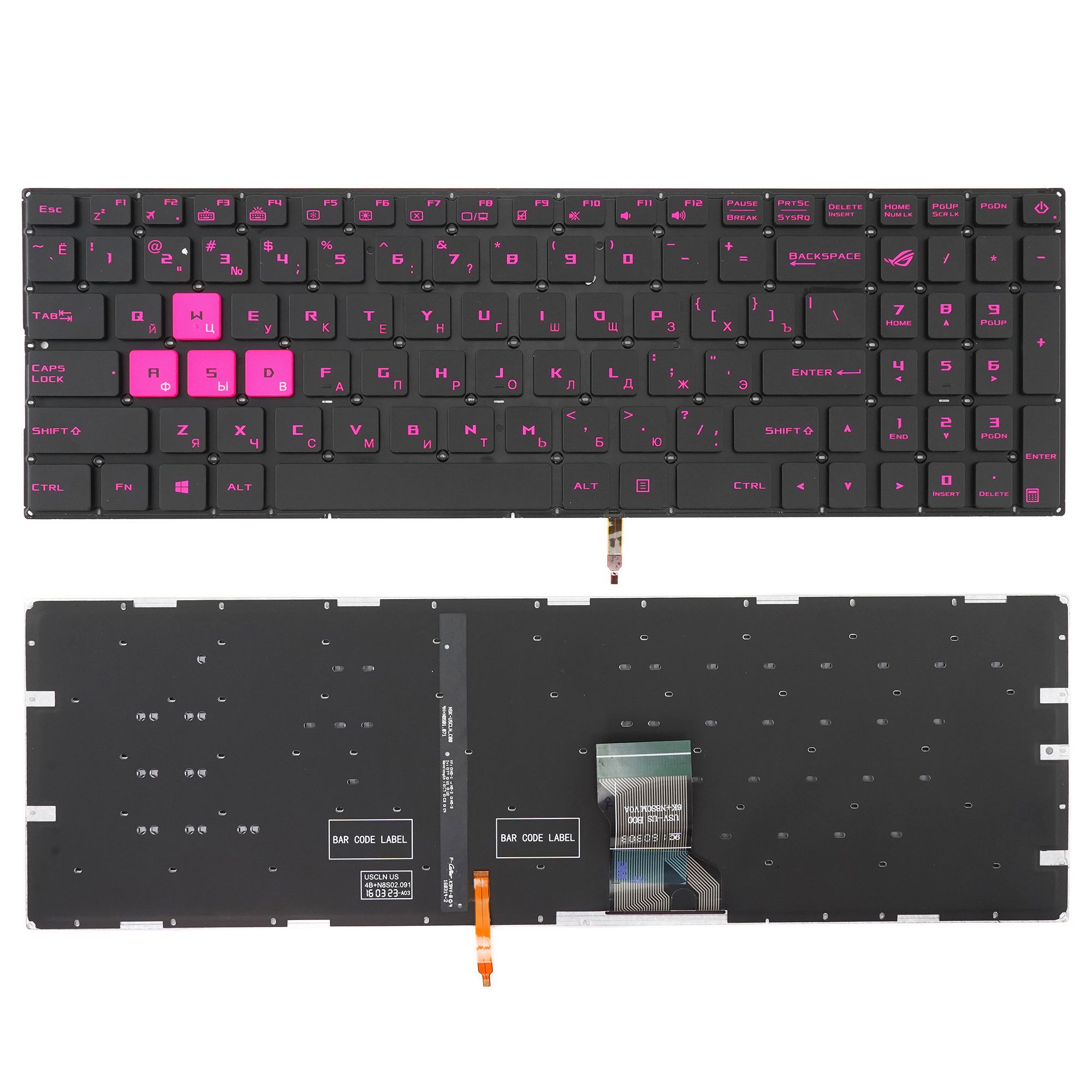 Клавиатура для ноутбука Asus GL502 черная с подсветкой розовый шрифт 3140₽