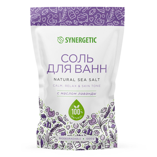 Соль для ванн Synergetic с маслом лаванды 1000 г synergetic соль для ванн 1000 0