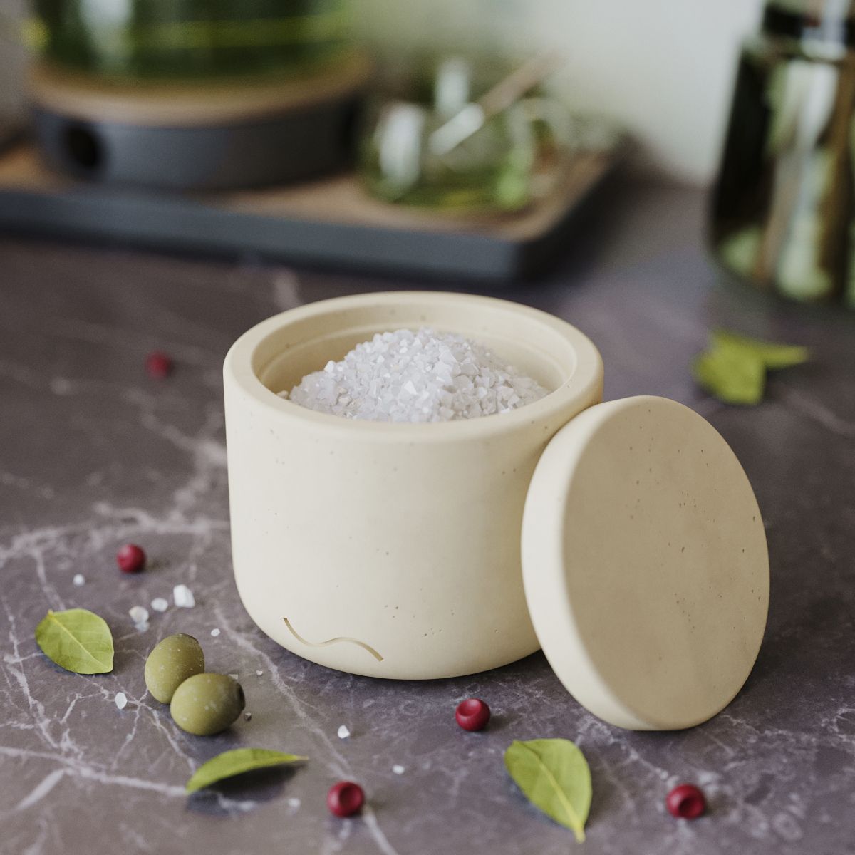 

Банка, ёмкость для хранения ,Astrid XS Matte, 0,18 л, с крышкой, бетон, кремовая матовая