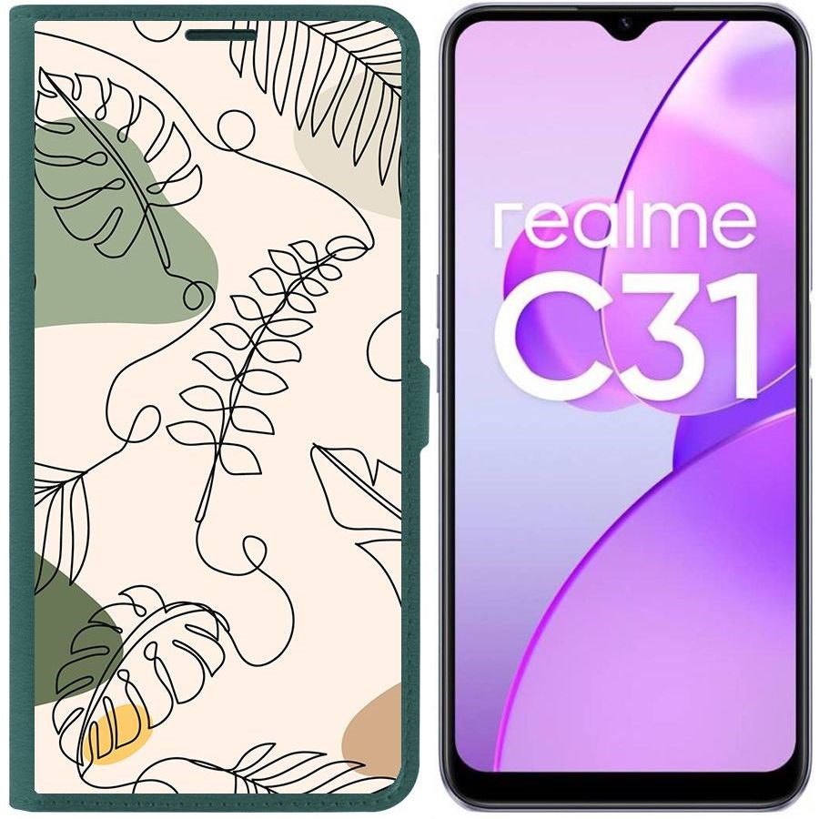 

Чехол-книжка Eco Book для Realme C31 Линия весны, Зеленый