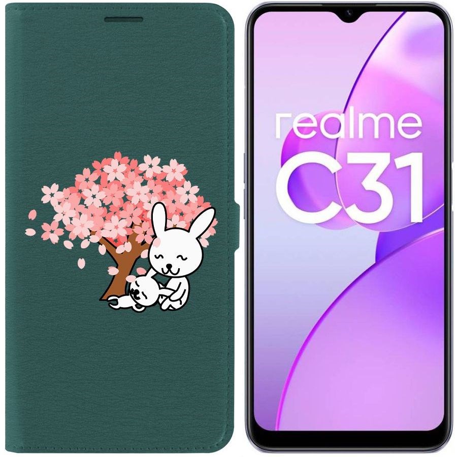 

Чехол-книжка Eco Book для Realme C31 Кролики, Зеленый