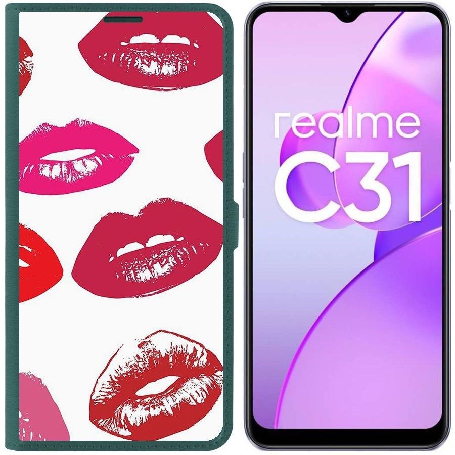 

Чехол-книжка Eco Book для Realme C31 Губы паттерн 2, Зеленый