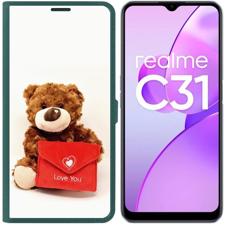 

Чехол-книжка Eco Book для Realme C31 Медвежонок тебя любит, Зеленый