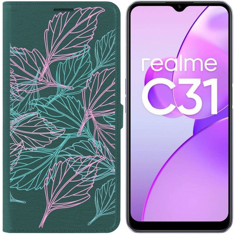 Чехол-книжка Eco Book для Realme C31 Листья паттерн