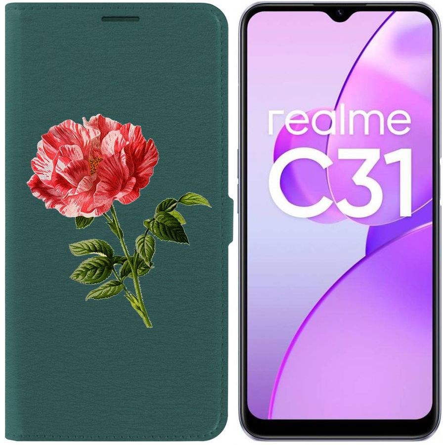 

Чехол-книжка Eco Book для Realme C31 Рисованная роза, Зеленый