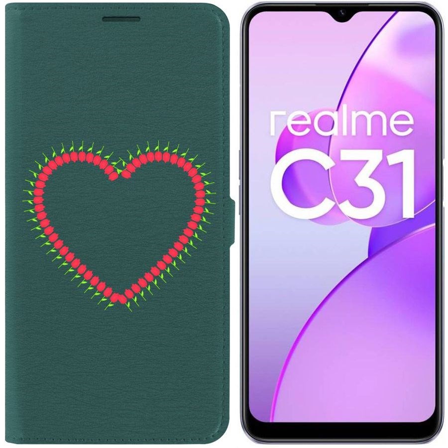 

Чехол-книжка Eco Book для Realme C31 Сердце из тюльпанов, Зеленый
