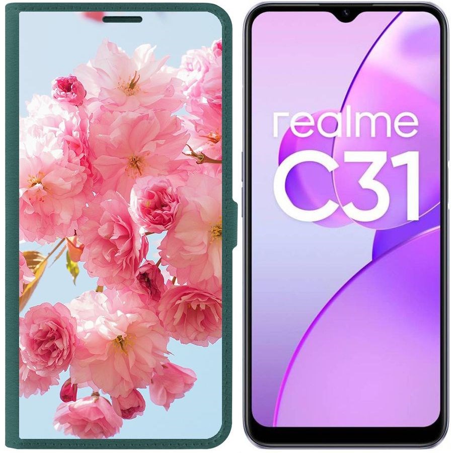 

Чехол-книжка Eco Book для Realme C31 Сакура, Зеленый