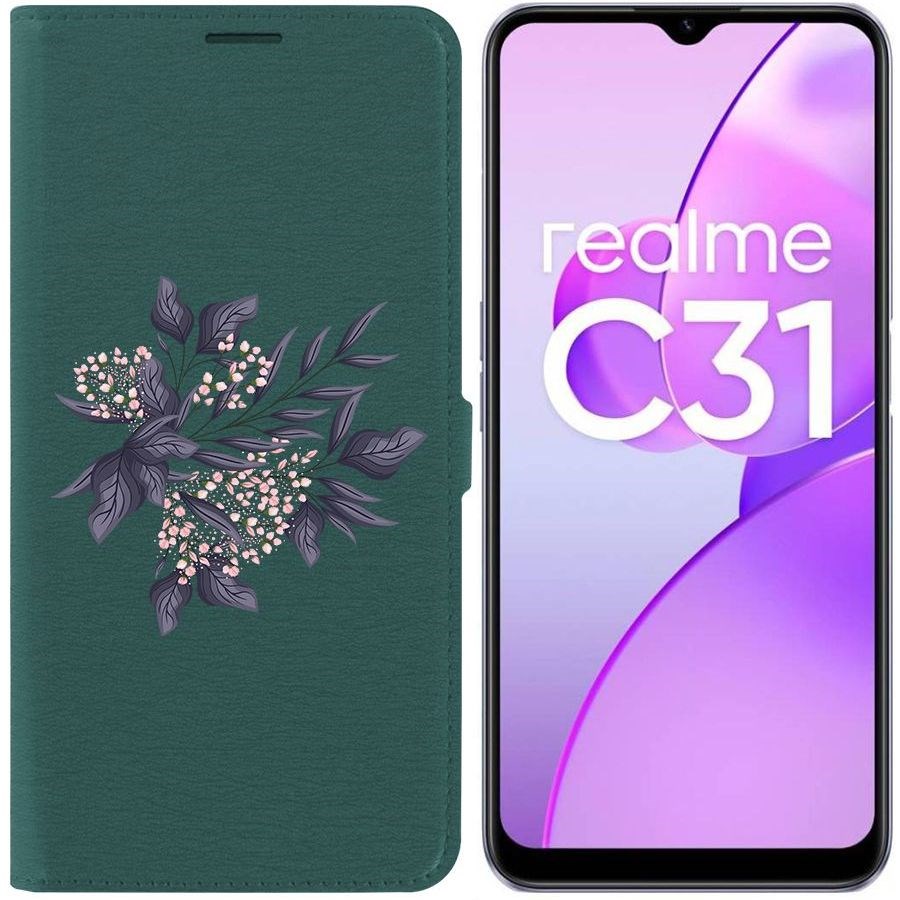 

Чехол-книжка Eco Book для Realme C31 Розовые бутоны, Зеленый