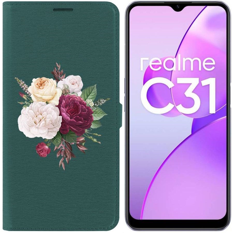 

Чехол-книжка Eco Book для Realme C31 Цветочная композиция, Зеленый