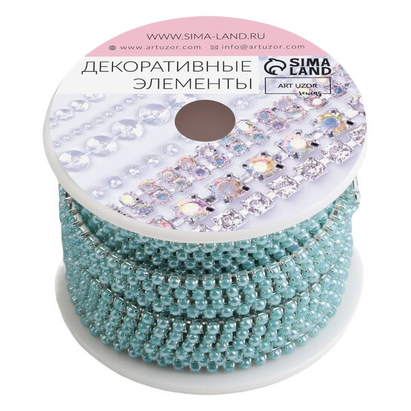 

Арт Узор Цепь с жемчугом, 3 мм, SS8, 9 ± 1 м, цвет бирюзовый