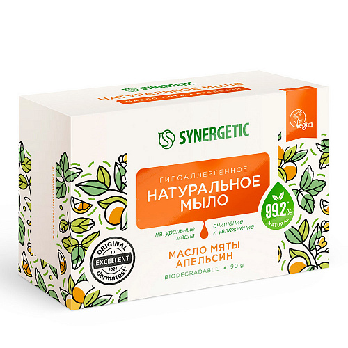 Мыло туалетное Synergetic масло мяты и апельсин гипоаллергенное 90 г 2 шт