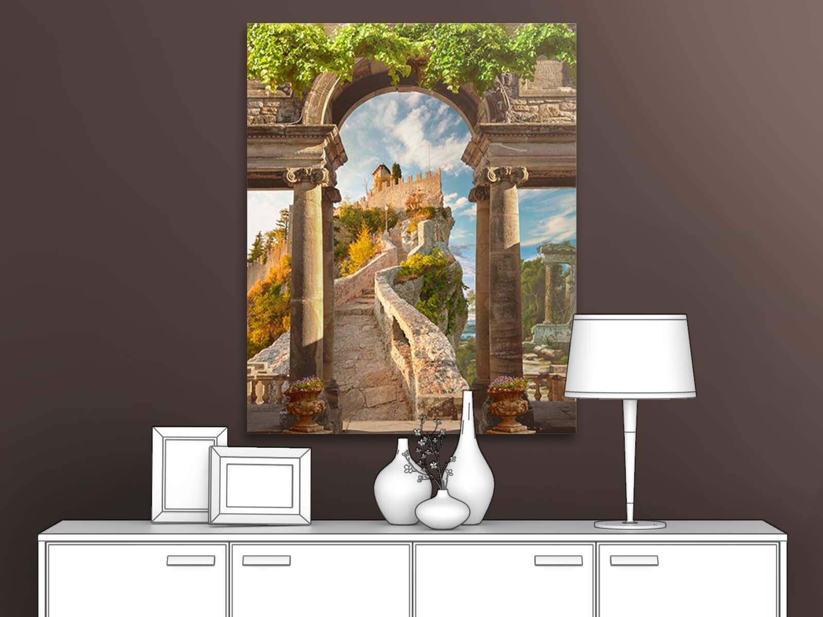 

Картина для интерьера ПЕРВОЕ АТЕЛЬЕ "Дорога через арку к замку" 79х100 см, Дорога через арку к замку