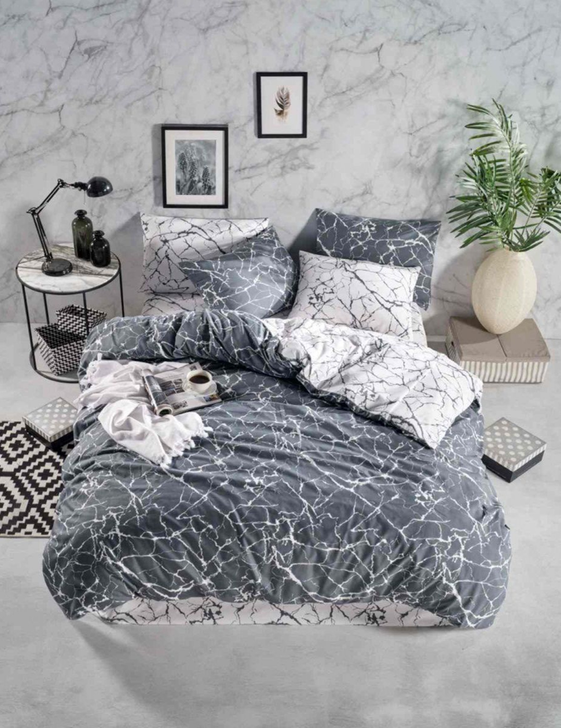 

Постельное белье EFOR RANFORCE MARBLE GRI 1,5 спальный, Комплект постельного белья