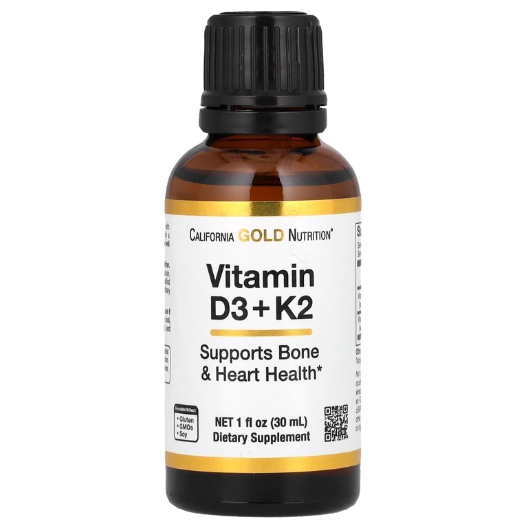 Витамины D3 и K2, California Gold Nutrition, 25 мкг 1000 МЕ, 30 мл