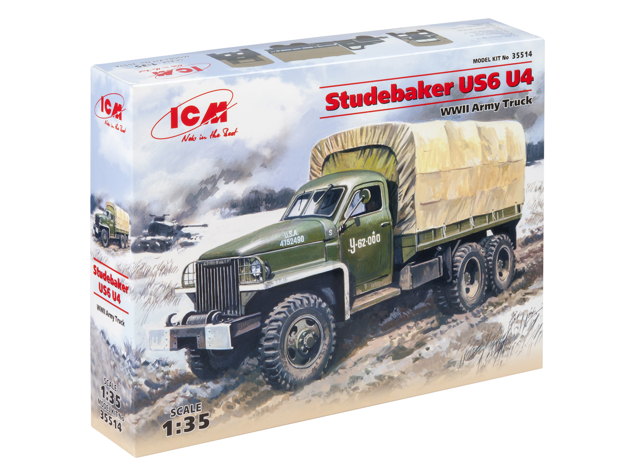 фото Сборная модель icm 1/35 studebaker us6 u4 с тентом и лебедкой 35514