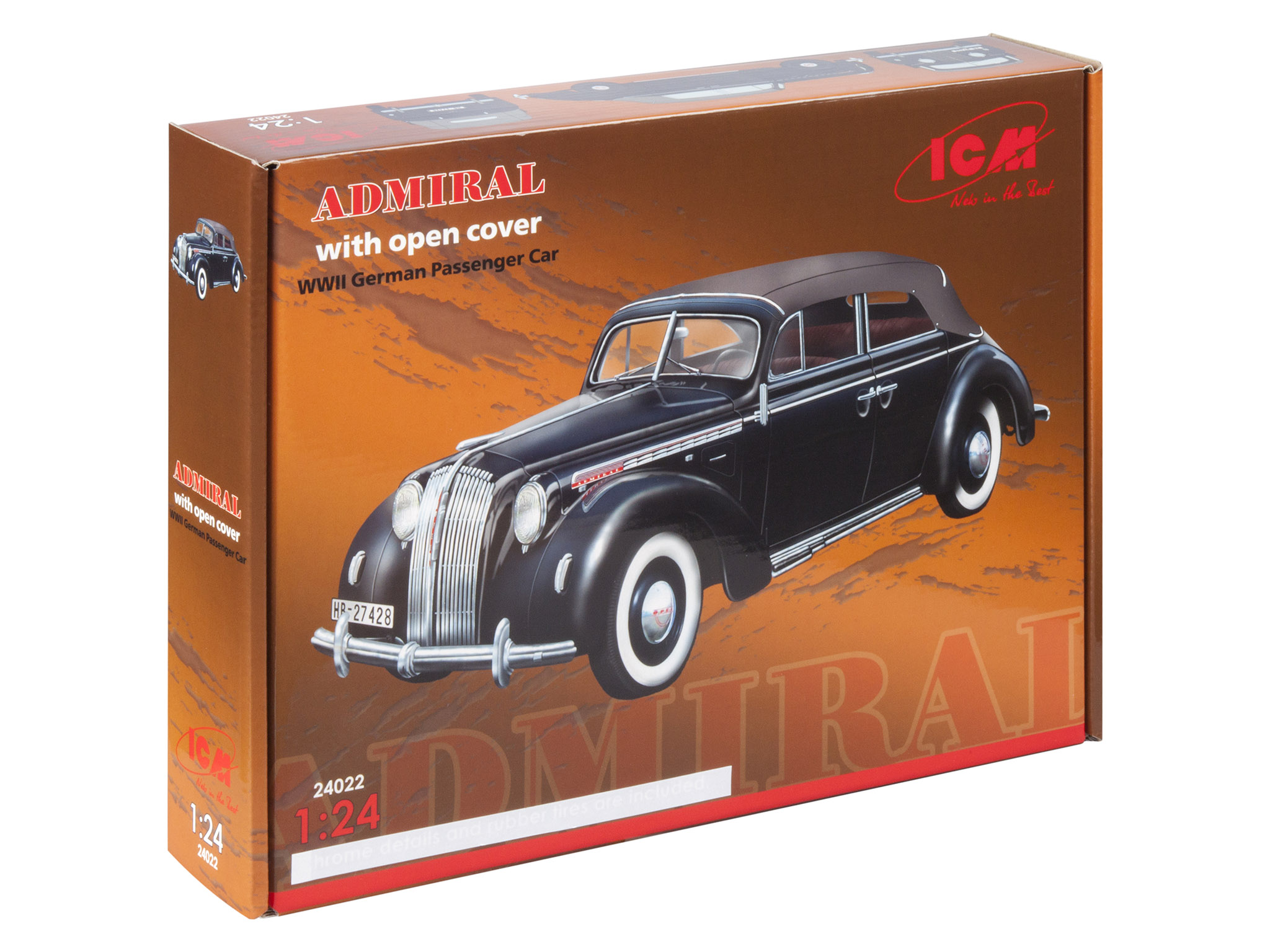 

Сборная модель ICM 1/24 Admiral Cabriolet with open cover, WWII German Passenger Car 24022