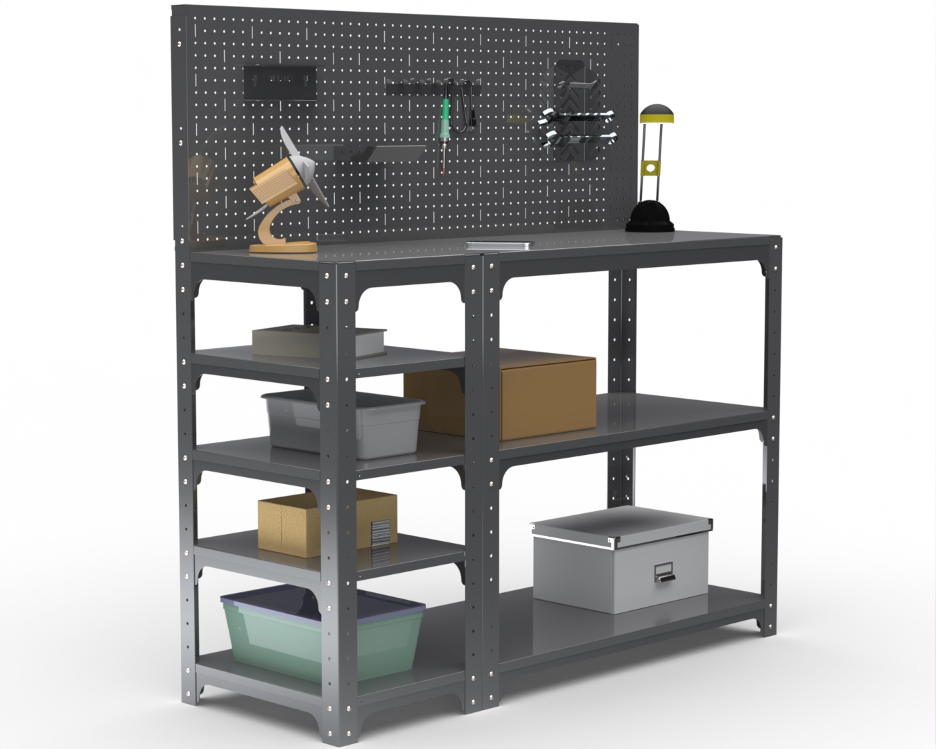 

Стол-верстак Metalex серия KIT 950х1700х500 с бок. полками, перфопанелью, серый