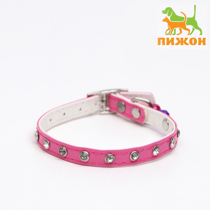 

Ошейник с круглыми стразами, 28 х 1 см, искусственная кожа, розовый