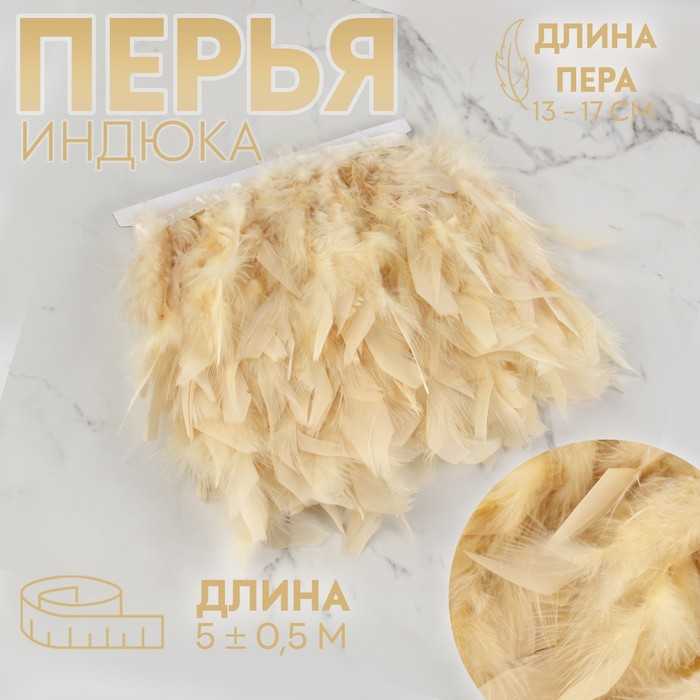 

Арт Узор Тесьма с перьями индюка, 13-17 см, 5 ± 0,5 м, цвет сливочный, Бежевый