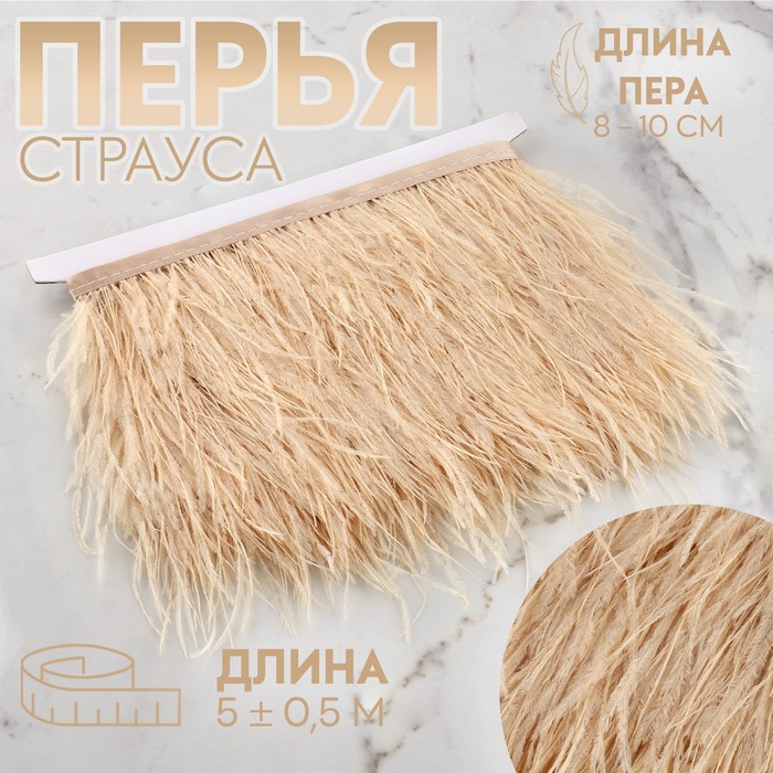 

Арт Узор Тесьма с перьями страуса, 8-10 см, 5 ± 0,5 м, цвет слоновая кость, Бежевый