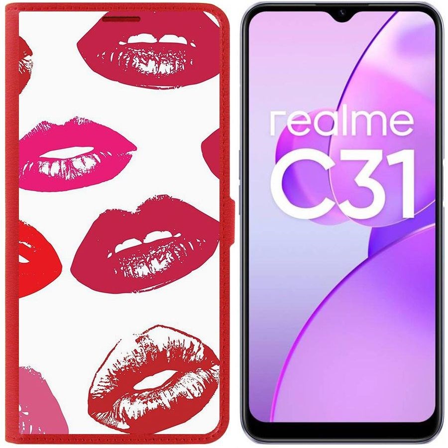 

Чехол-книжка Eco Book для Realme C31 Губы паттерн 2, Красный