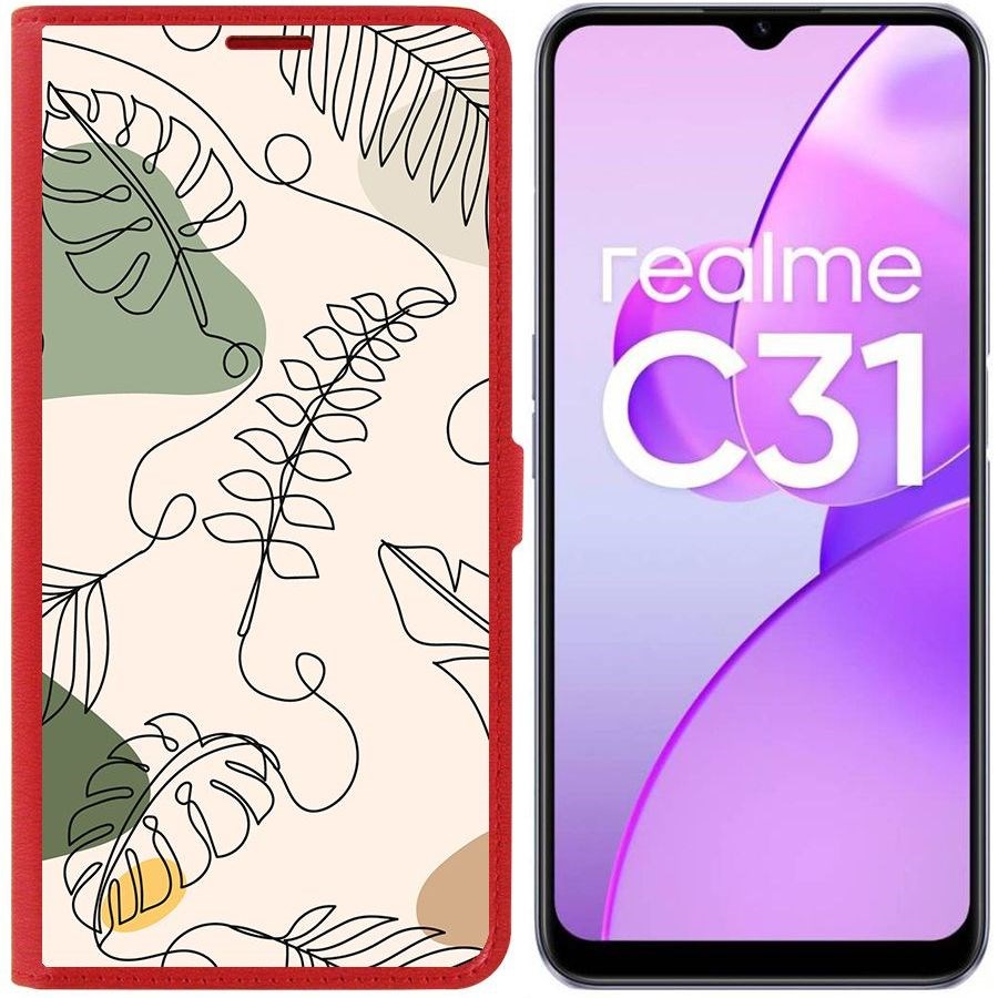 

Чехол-книжка Eco Book для Realme C31 Линия весны, Красный