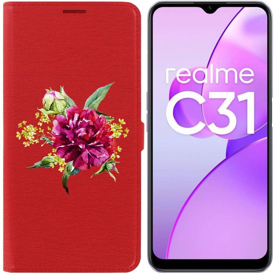 

Чехол-книжка Eco Book для Realme C31 Цветочная акварель, Красный