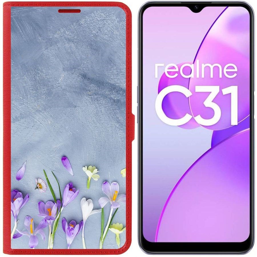 

Чехол-книжка Eco Book для Realme C31 Цветочное настроение, Красный