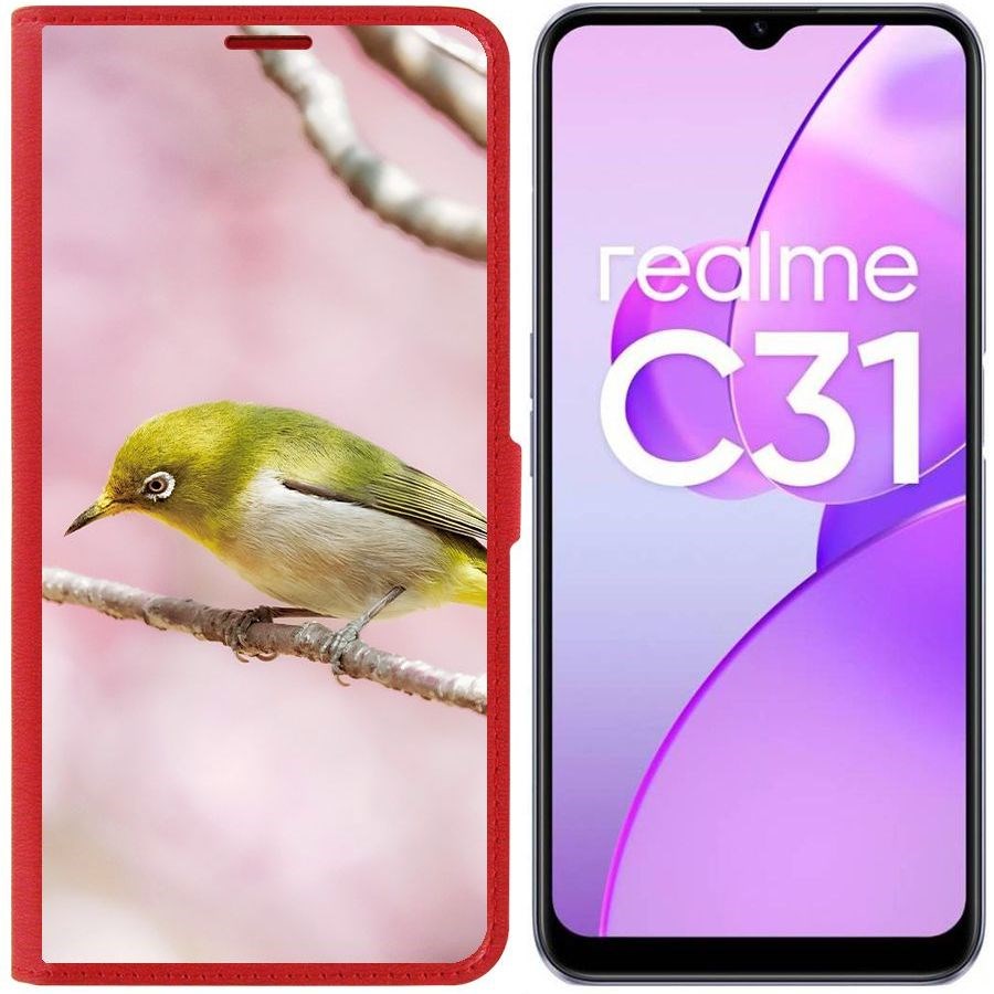 

Чехол-книжка Eco Book для Realme C31 Японская белоглазка, Красный