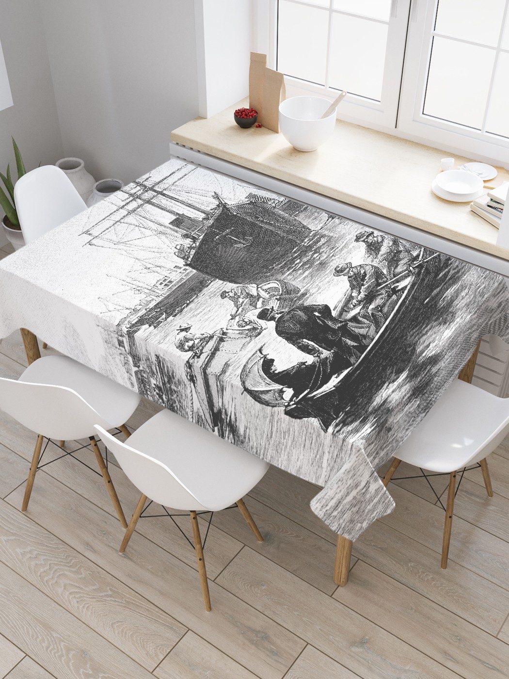 

Скатерть прямоугольная JoyArty "Прогулка на лодке в порту" из оксфорда, 120x145 см, Серый, Прогулка на лодке в порту