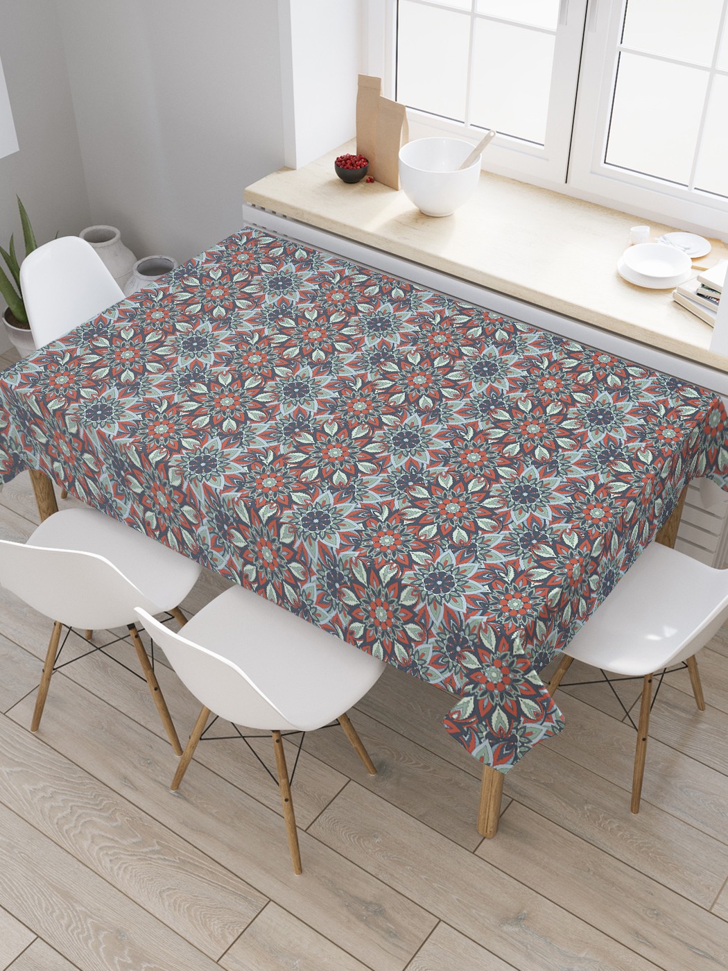 

Скатерть прямоугольная JoyArty "Богато украшенная флористика" из оксфорда, 120x145 см, Синий, Богато украшенная флористика