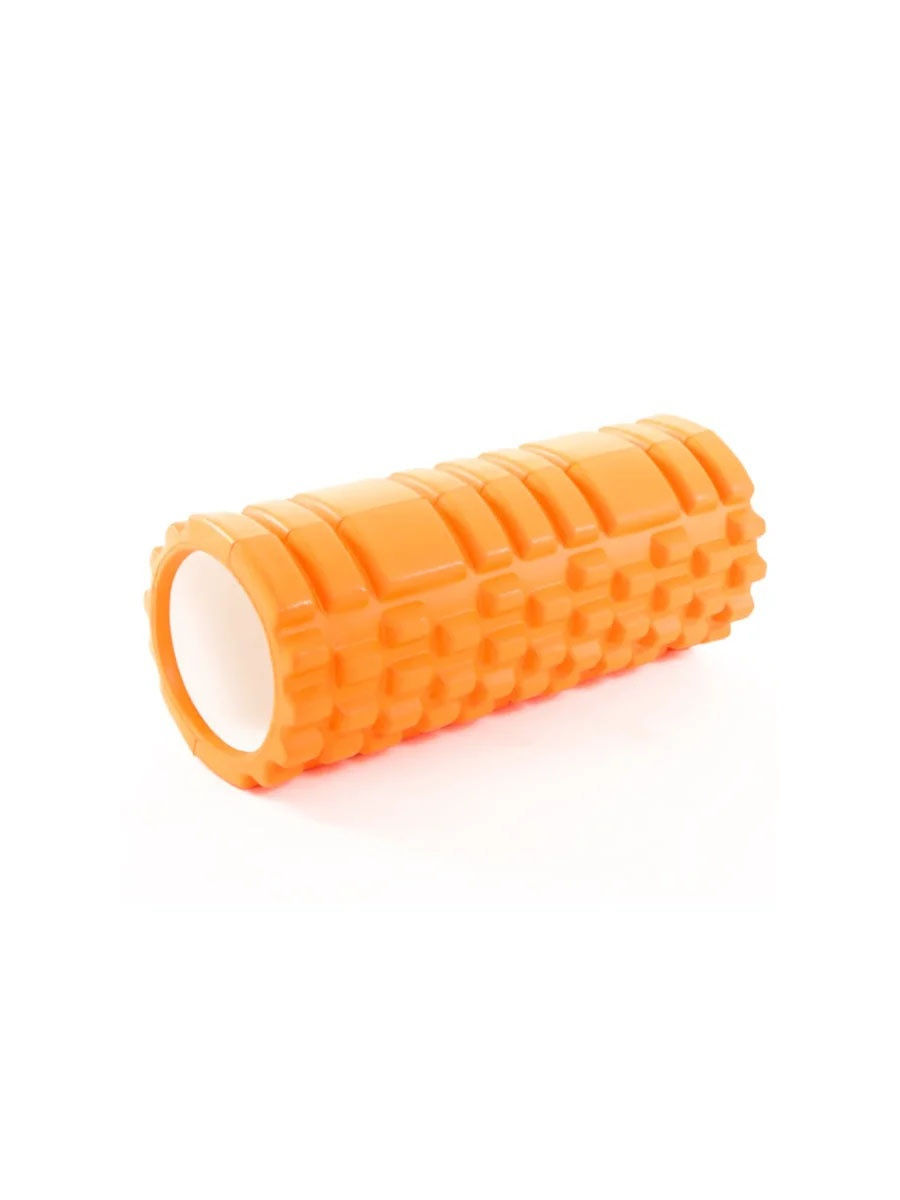 Ролик массажный URM с шипами для фитнеса, МФР и проработки мышц, 33x14 см, оранжевый
