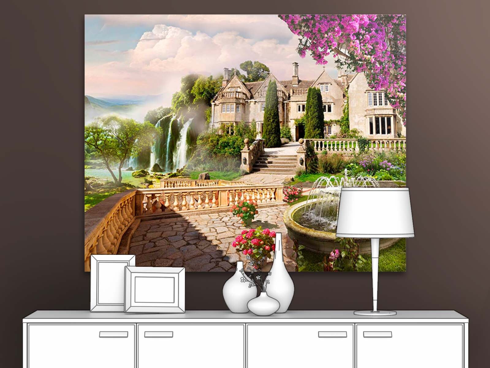 фото Картина для интерьера первое ателье "фонтан в саду перед дворцом" 115х92 см