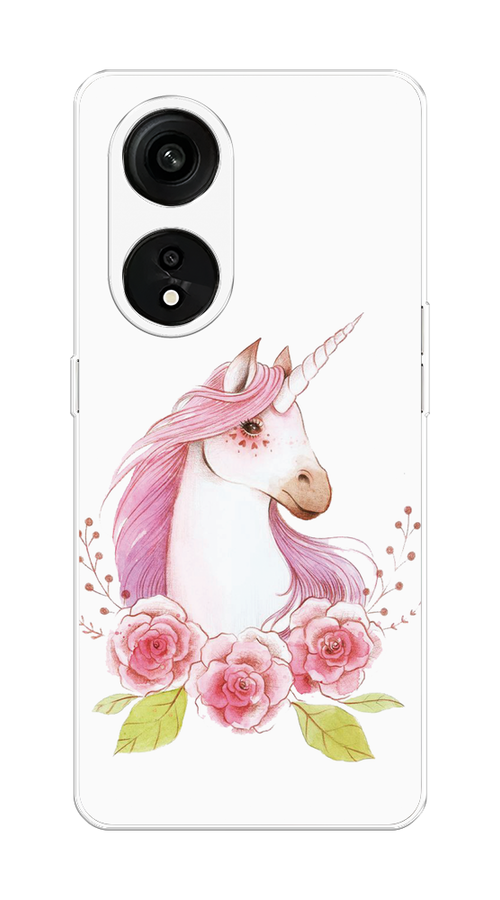 

Чехол на Oppo Reno 8T 5G "Единорог цветы", Белый;розовый;серый, 2513150-1