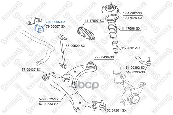 

79-00006-Sх_Втулка Стабилизатора Переднего Центральная Левая Тоуоtа Соrоllа 06> STELLOX 79