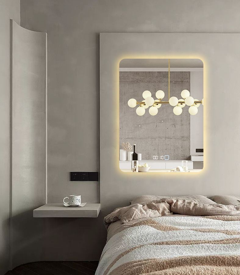 Зеркало для ванной с часами Prisma 120x80 с тёплой подсветкой, P/V/120-80/3kчасы