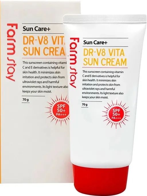 Солнцезащитный Крем для лица FARMSTAY с витаминами DR-V8 Vita Sun Cream SPF50+ PA+++ 70 мл vita udin активный омолаживающий гель ultra lift universal для лазерной эпиляции и rf коррекции кожи 500