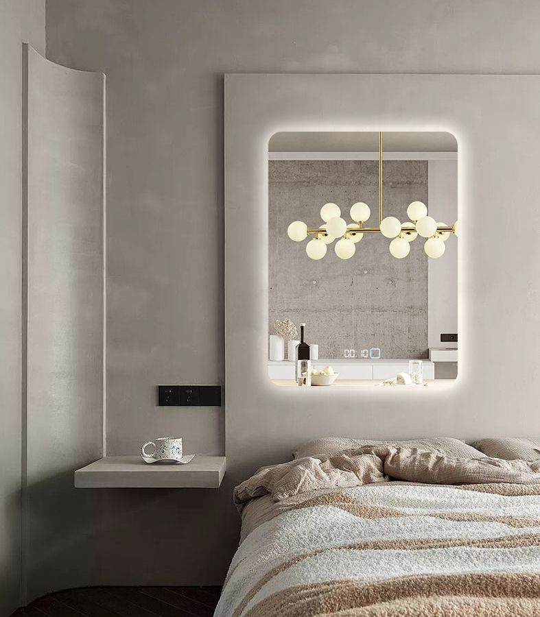 Зеркало для ванной с часами Prisma 100x60 с нейтральной подсветкой, P/V/100-60/4kчасы