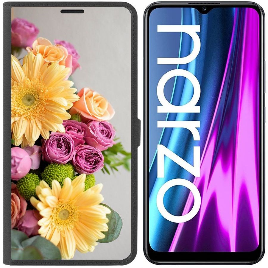 

Чехол-книжка Eco Book для Realme Narzo 50i Букет, Черный